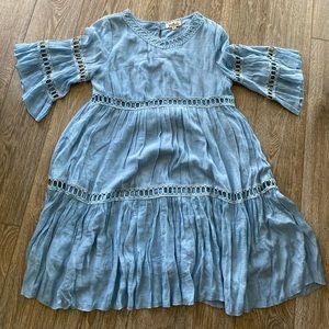 Blue Babydoll Crochet Detail Dress